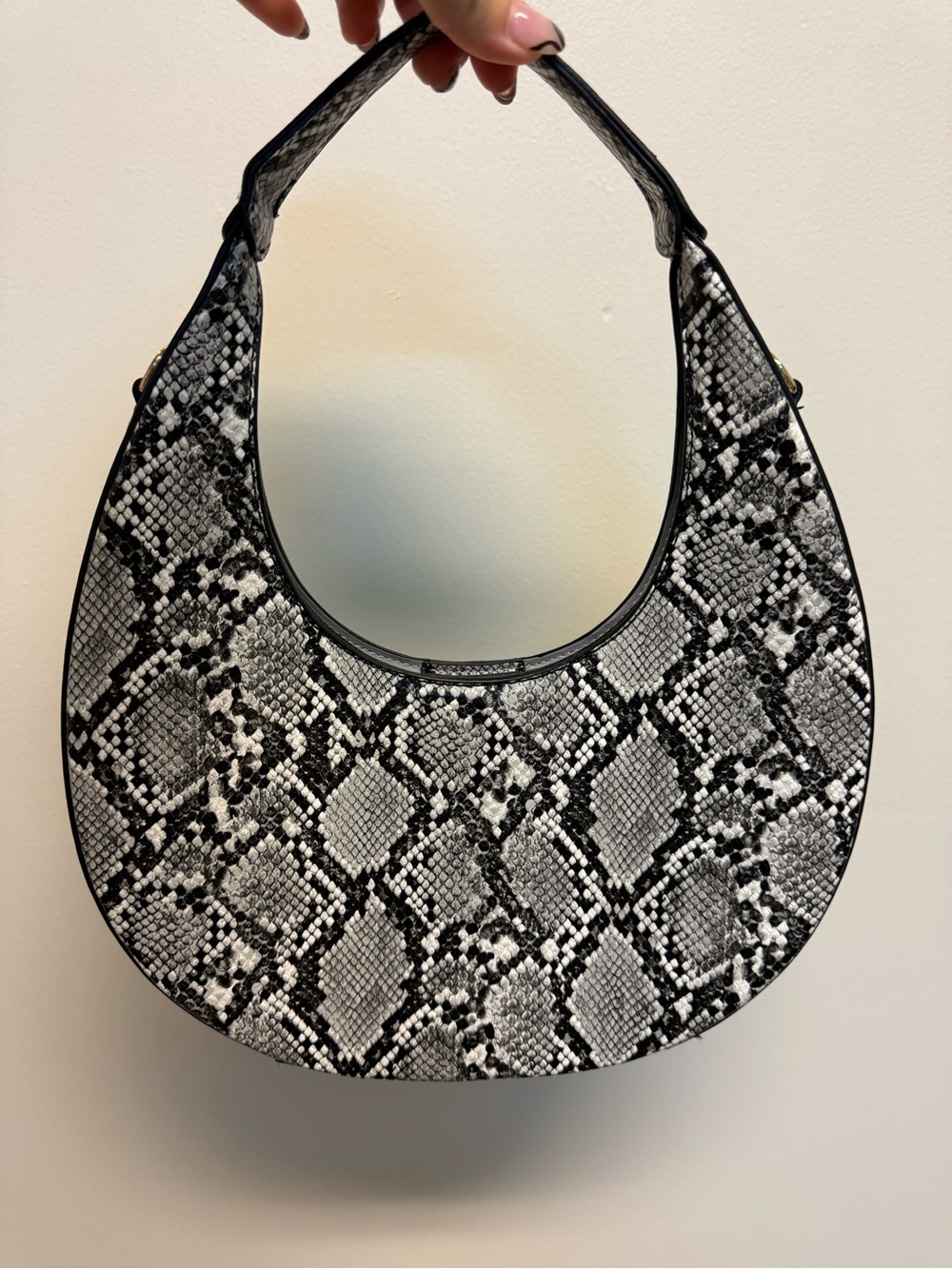 Snake Print Crescent Shoulder Bag - Black & White